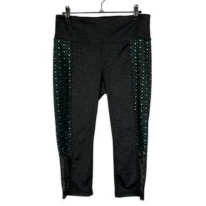 Xersion Dark Gray Aqua Blue Side Eyelet Cropped Athletic Leggings M